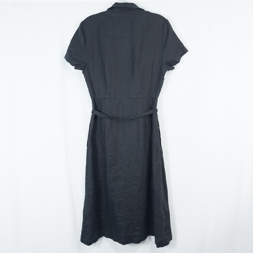 Quince 100% European Linen Button Front Dress Black Small Pockets Minimalist - Picture 3 of 15